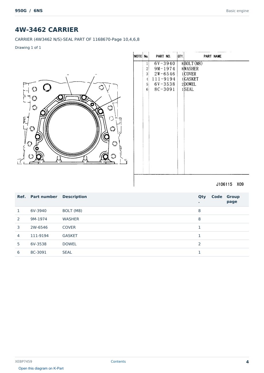 Caterpillar 950G S/N 6NS Partsbook XEBP7459 (English) - sample page 4 of 10 Caterpillar 950G S/N 6NS Partsbook XEBP7459 (English) - sample page 4 of 10