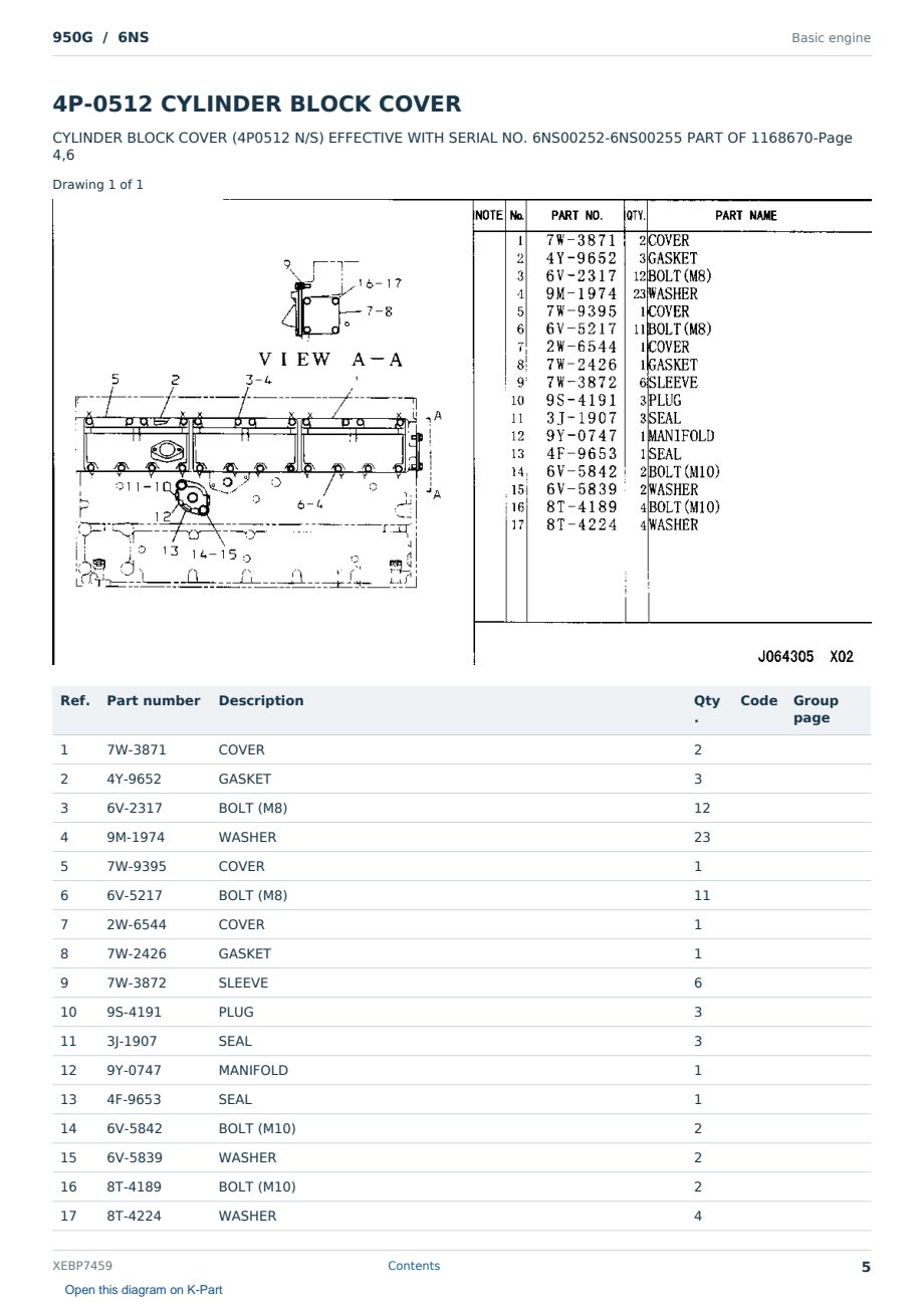 Caterpillar 950G S/N 6NS Partsbook XEBP7459 (English) - sample page 5 of 10 Caterpillar 950G S/N 6NS Partsbook XEBP7459 (English) - sample page 5 of 10