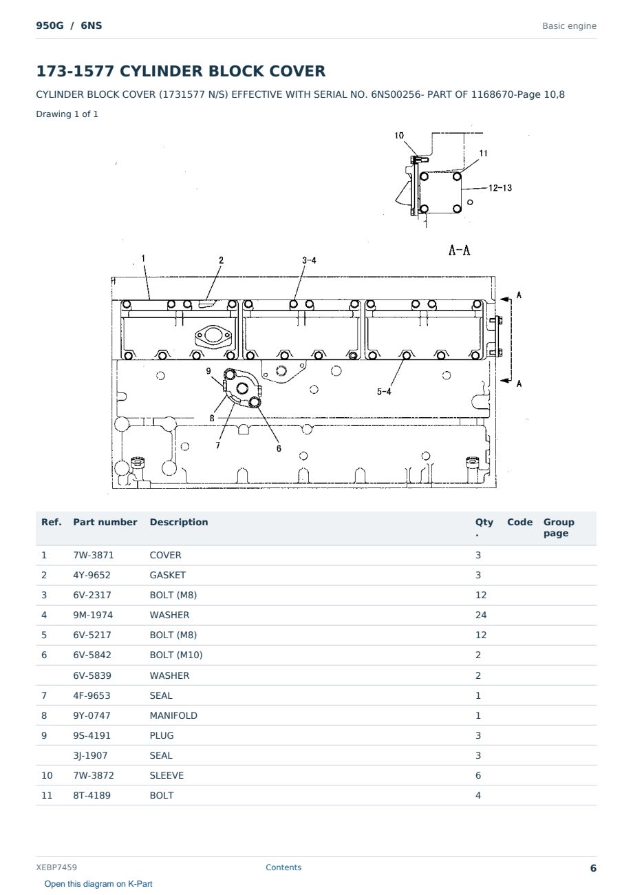 Caterpillar 950G S/N 6NS Partsbook XEBP7459 (English) - sample page 6 of 10 Caterpillar 950G S/N 6NS Partsbook XEBP7459 (English) - sample page 6 of 10