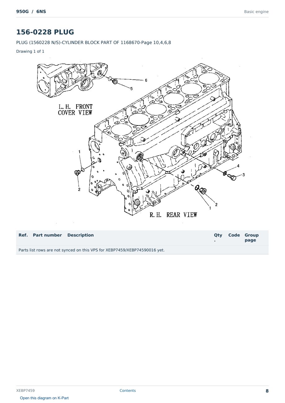 Caterpillar 950G S/N 6NS Partsbook XEBP7459 (English) - sample page 8 of 10 Caterpillar 950G S/N 6NS Partsbook XEBP7459 (English) - sample page 8 of 10