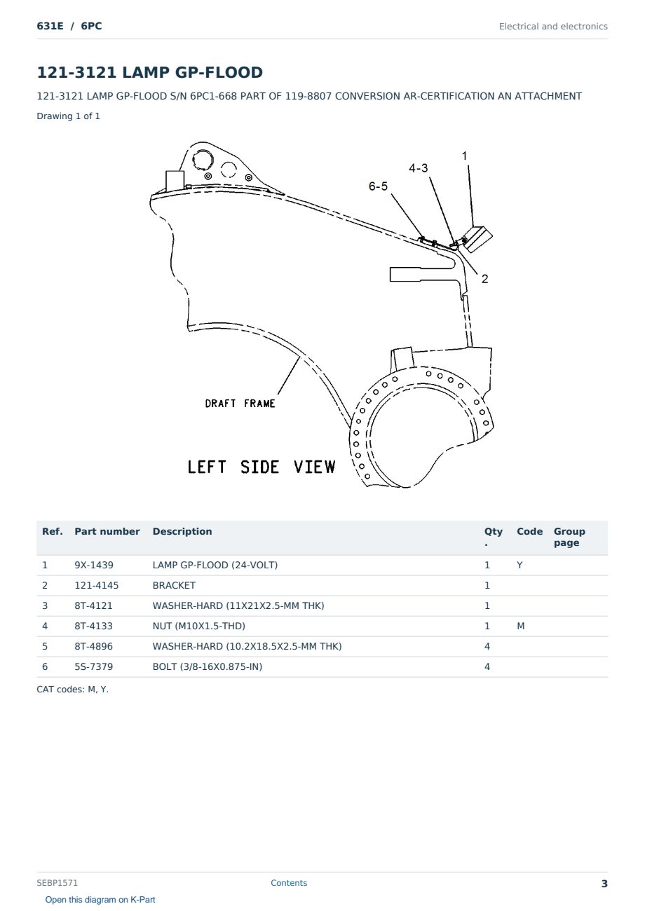 Caterpillar 631E S/N 6PC Partsbook SEBP1571 (English) - sample page 3 of 10 Caterpillar 631E S/N 6PC Partsbook SEBP1571 (English) - sample page 3 of 10