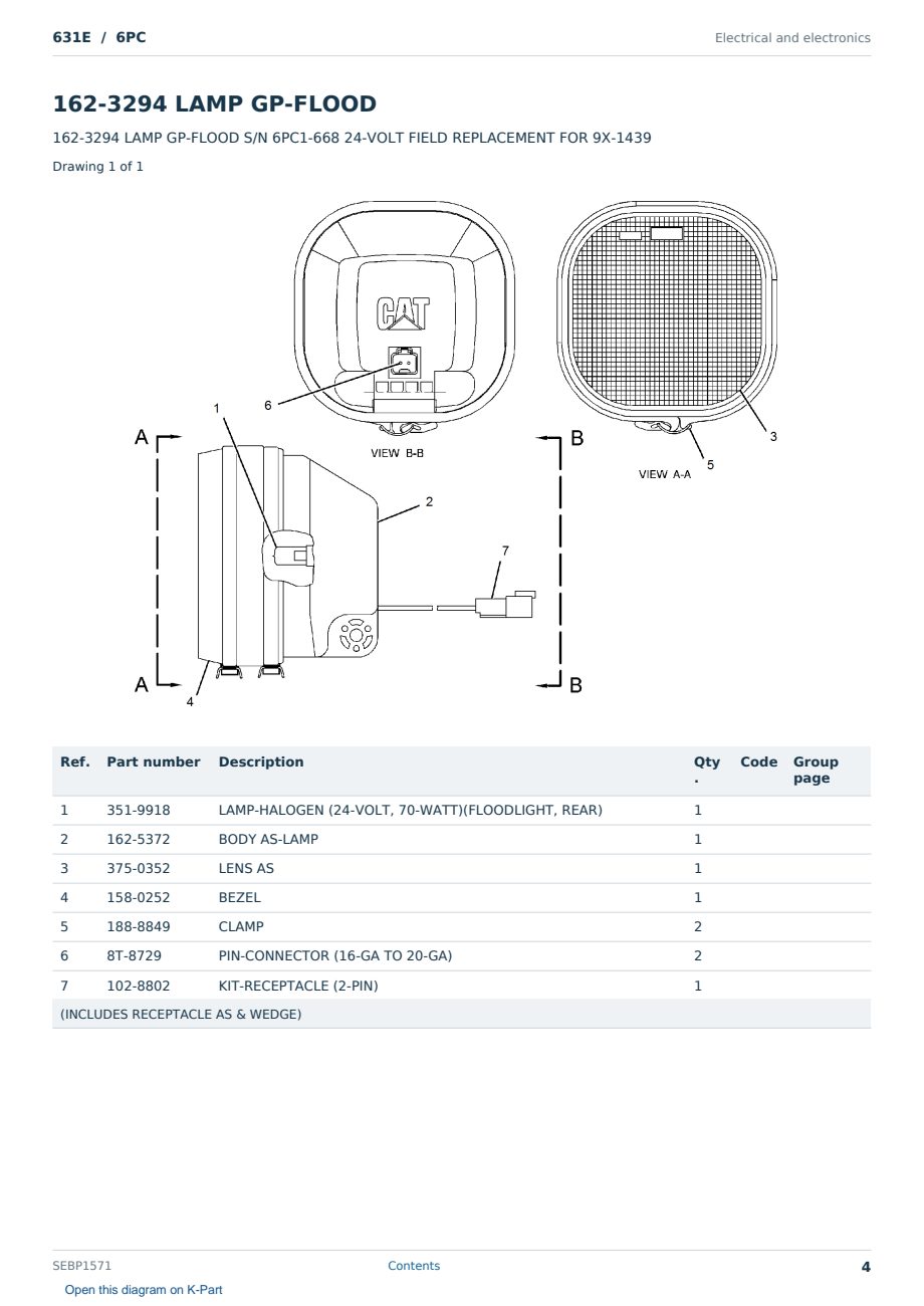 Caterpillar 631E S/N 6PC Partsbook SEBP1571 (English) - sample page 4 of 10 Caterpillar 631E S/N 6PC Partsbook SEBP1571 (English) - sample page 4 of 10