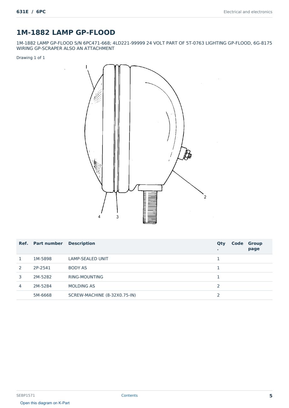 Caterpillar 631E S/N 6PC Partsbook SEBP1571 (English) - sample page 5 of 10 Caterpillar 631E S/N 6PC Partsbook SEBP1571 (English) - sample page 5 of 10