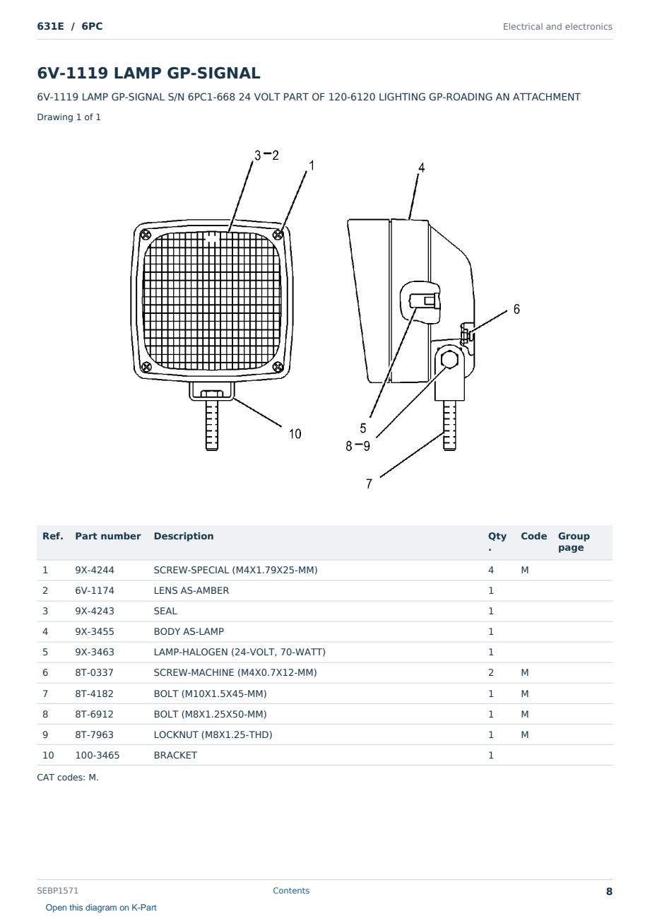 Caterpillar 631E S/N 6PC Partsbook SEBP1571 (English) - sample page 8 of 10 Caterpillar 631E S/N 6PC Partsbook SEBP1571 (English) - sample page 8 of 10