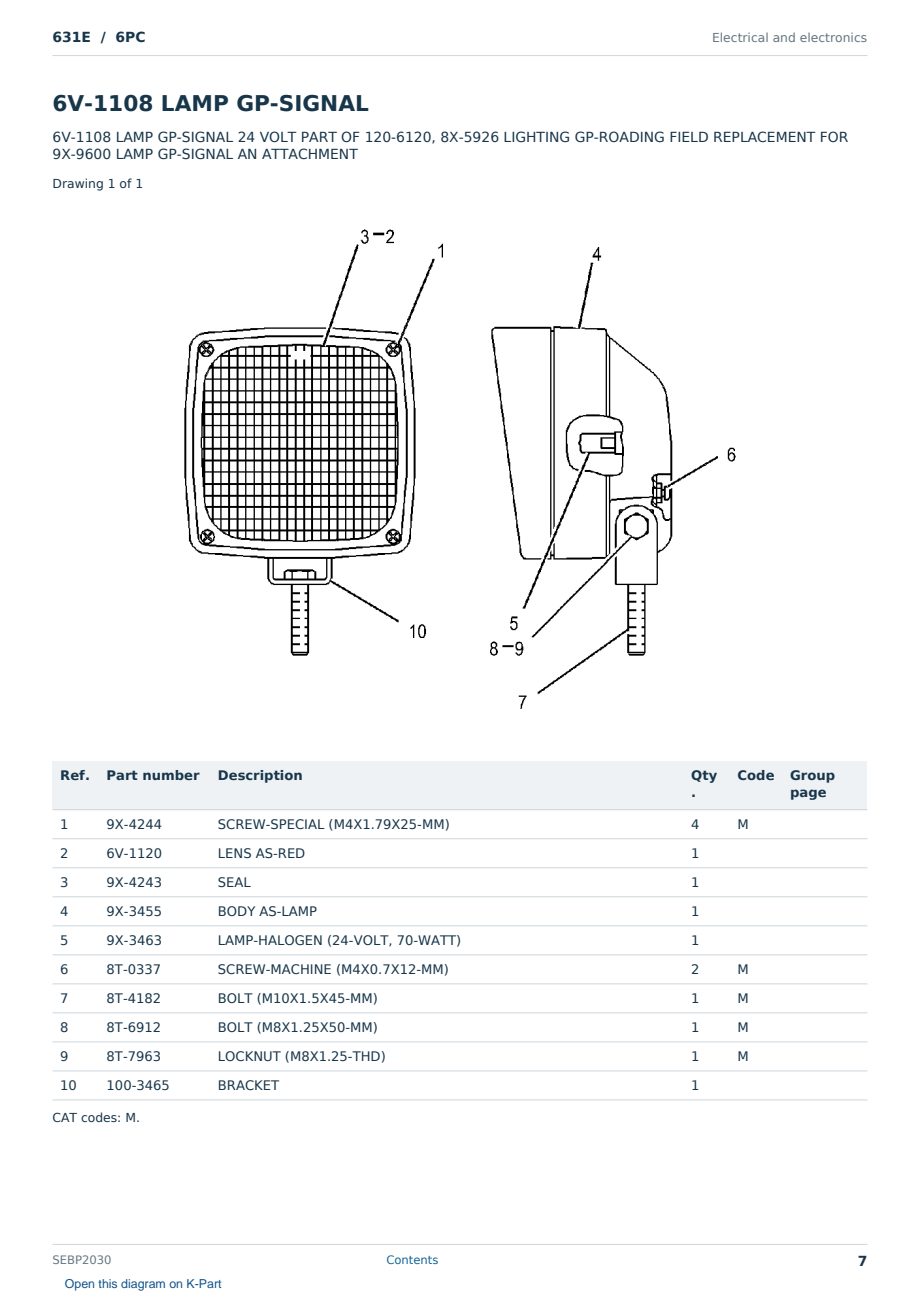 Caterpillar 631E S/N 6PC Partsbook SEBP2030 (English) - sample page 7 of 10 Caterpillar 631E S/N 6PC Partsbook SEBP2030 (English) - sample page 7 of 10
