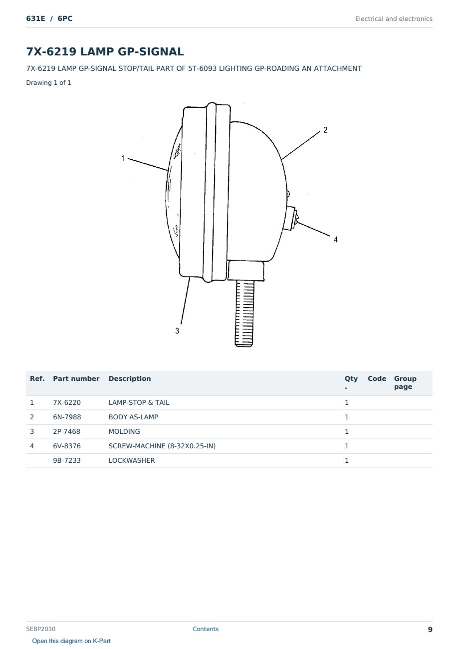 Caterpillar 631E S/N 6PC Partsbook SEBP2030 (English) - sample page 9 of 10 Caterpillar 631E S/N 6PC Partsbook SEBP2030 (English) - sample page 9 of 10