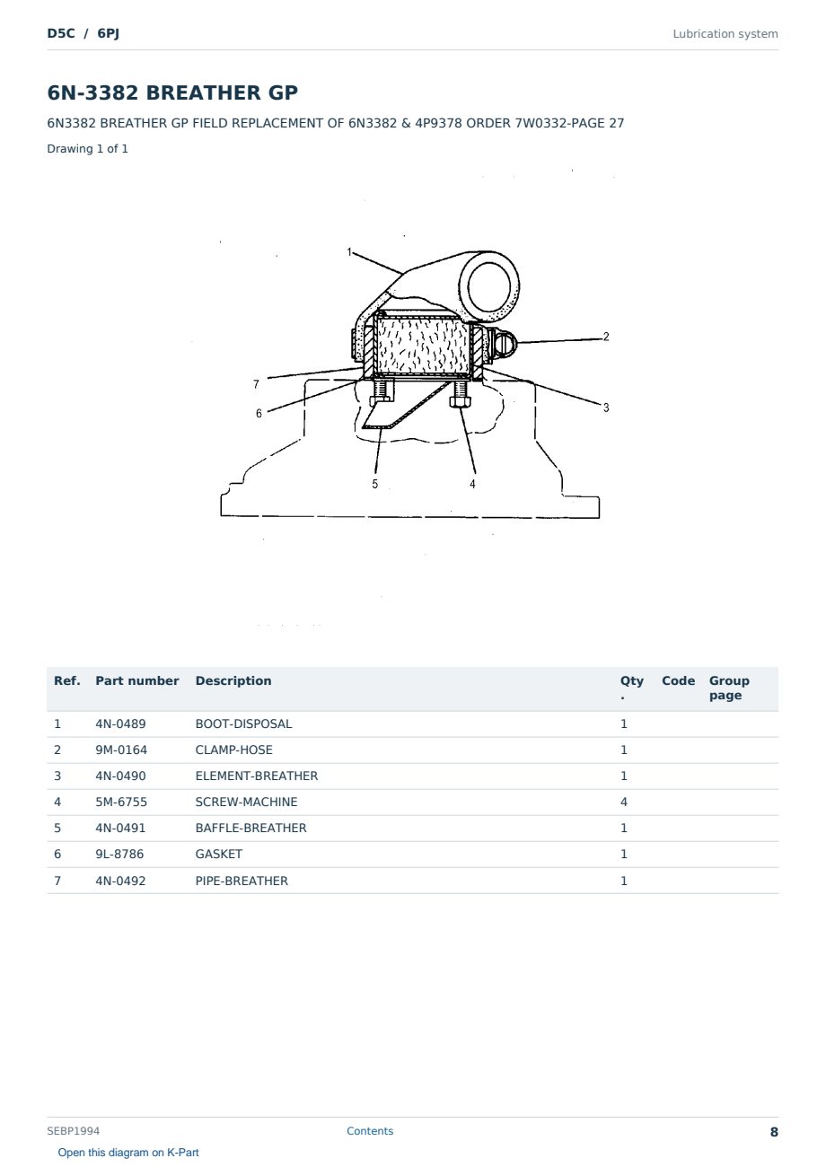 Caterpillar D5C S/N 6PJ Partsbook SEBP1994 (English) - sample page 8 of 10 Caterpillar D5C S/N 6PJ Partsbook SEBP1994 (English) - sample page 8 of 10