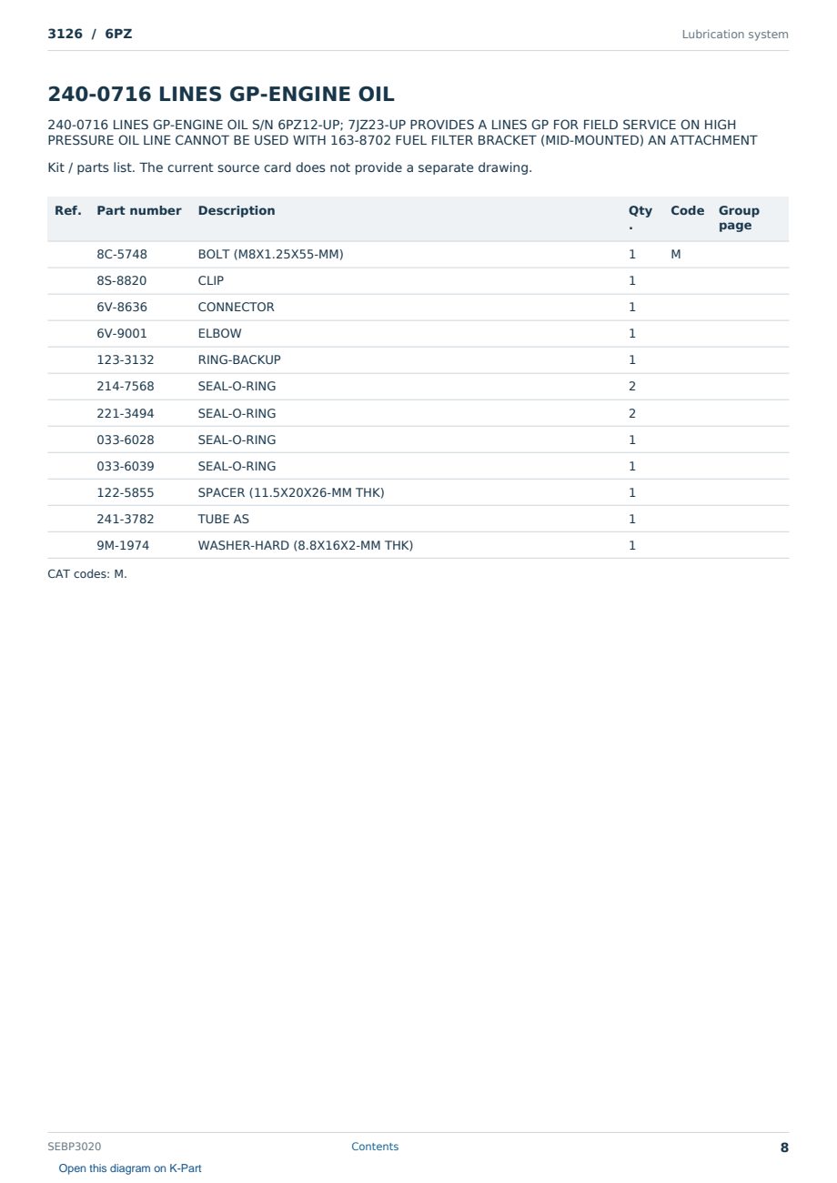 Caterpillar 3126 S/N 6PZ Partsbook SEBP3020 (English) - sample page 8 of 10 Caterpillar 3126 S/N 6PZ Partsbook SEBP3020 (English) - sample page 8 of 10