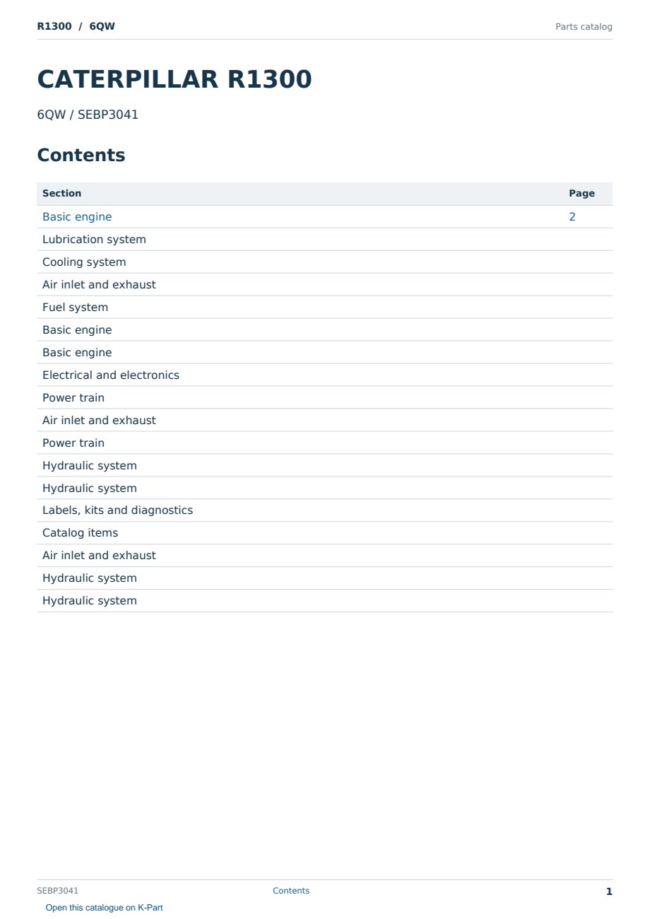 Caterpillar R1300 S/N 6QW Partsbook SEBP3041 (English) - sample page 1 of 10 Caterpillar R1300 S/N 6QW Partsbook SEBP3041 (English) - sample page 1 of 10