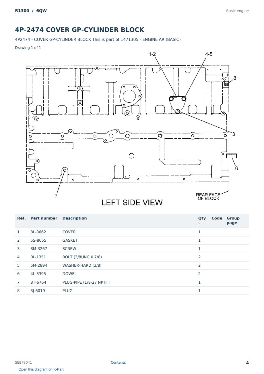 Caterpillar R1300 S/N 6QW Partsbook SEBP3041 (English) - sample page 4 of 10 Caterpillar R1300 S/N 6QW Partsbook SEBP3041 (English) - sample page 4 of 10