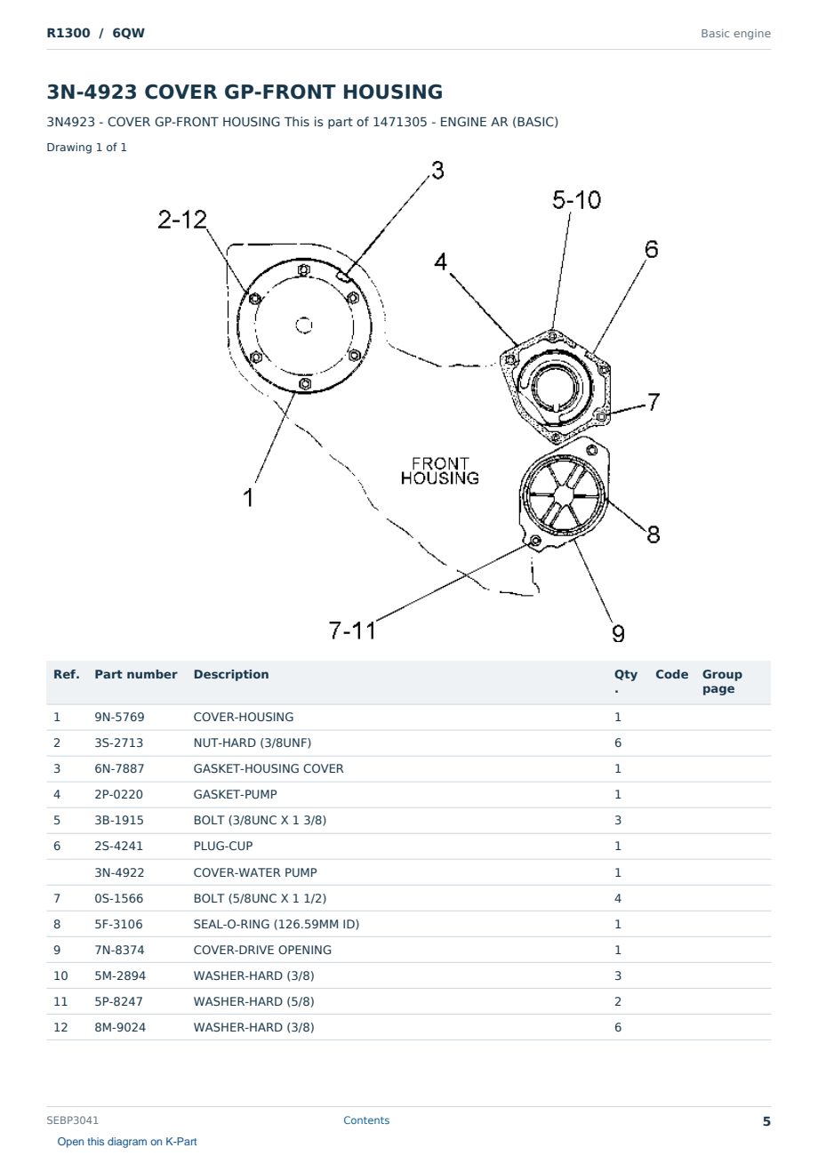 Caterpillar R1300 S/N 6QW Partsbook SEBP3041 (English) - sample page 5 of 10 Caterpillar R1300 S/N 6QW Partsbook SEBP3041 (English) - sample page 5 of 10