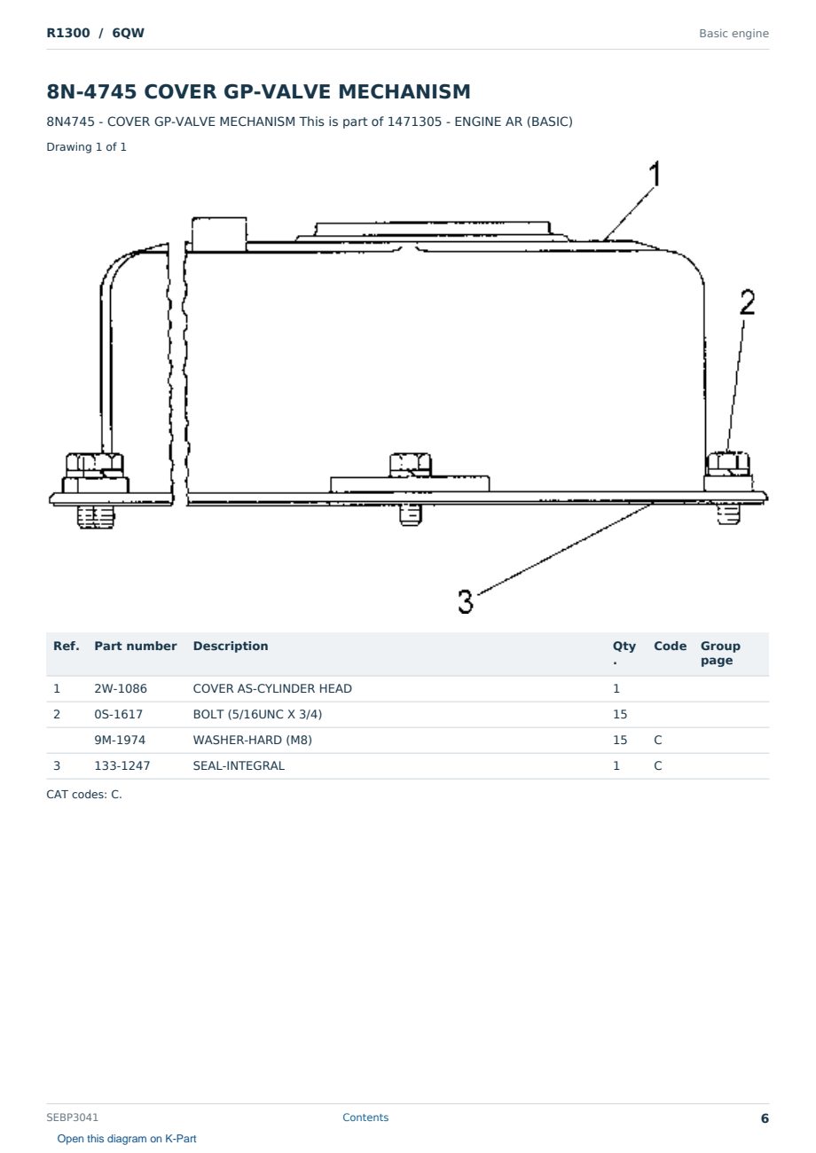 Caterpillar R1300 S/N 6QW Partsbook SEBP3041 (English) - sample page 6 of 10 Caterpillar R1300 S/N 6QW Partsbook SEBP3041 (English) - sample page 6 of 10
