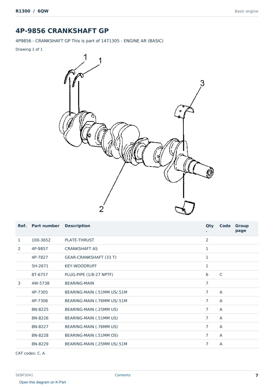 Caterpillar R1300 S/N 6QW Partsbook SEBP3041 (English) - sample page 7 of 10 Caterpillar R1300 S/N 6QW Partsbook SEBP3041 (English) - sample page 7 of 10