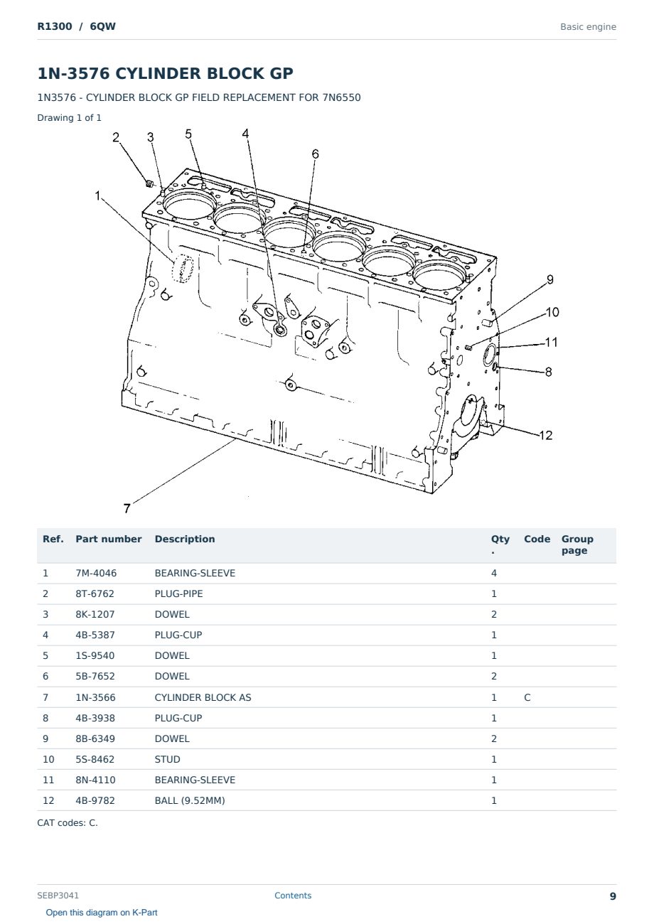 Caterpillar R1300 S/N 6QW Partsbook SEBP3041 (English) - sample page 9 of 10 Caterpillar R1300 S/N 6QW Partsbook SEBP3041 (English) - sample page 9 of 10