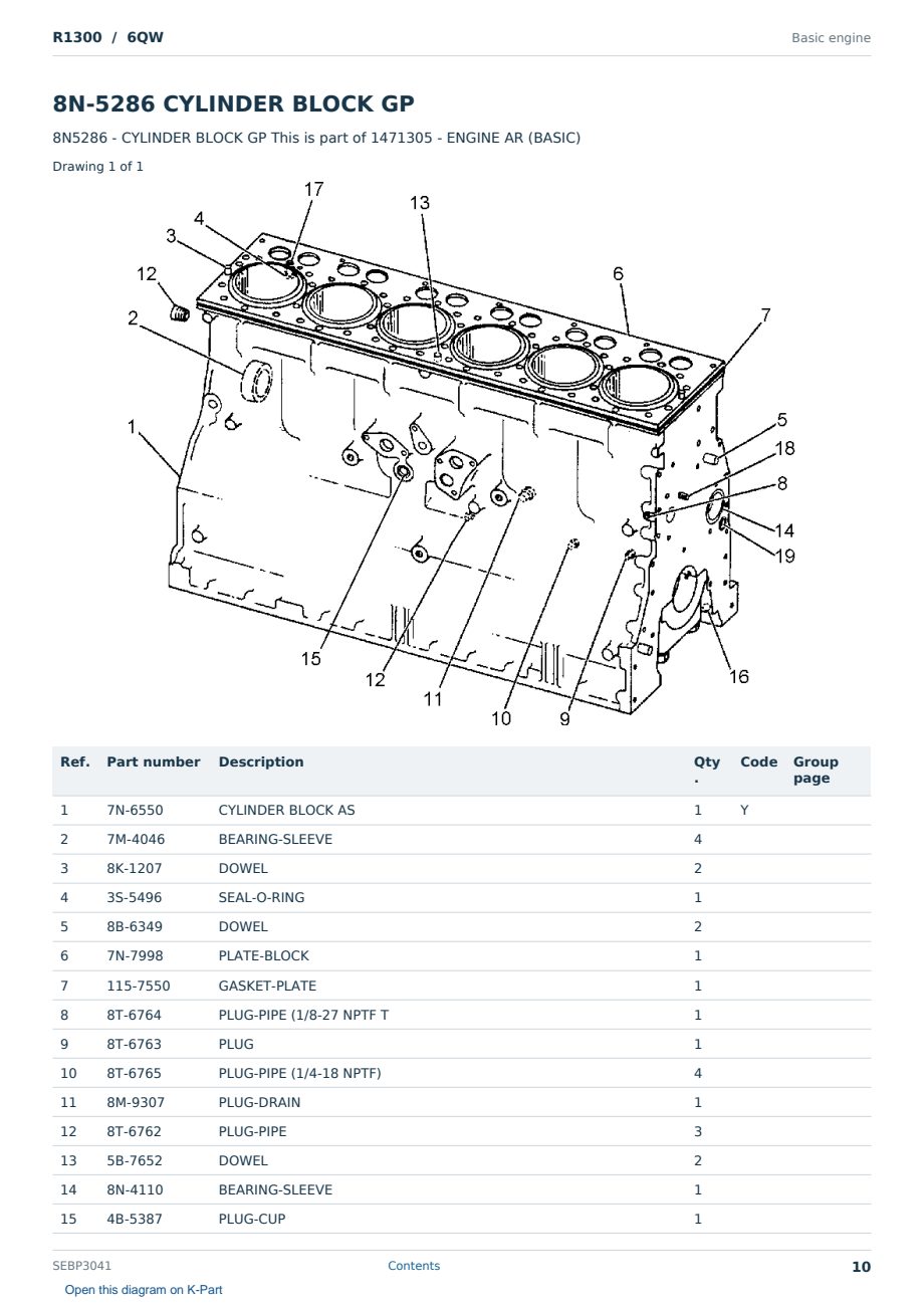 Caterpillar R1300 S/N 6QW Partsbook SEBP3041 (English) - sample page 10 of 10 Caterpillar R1300 S/N 6QW Partsbook SEBP3041 (English) - sample page 10 of 10