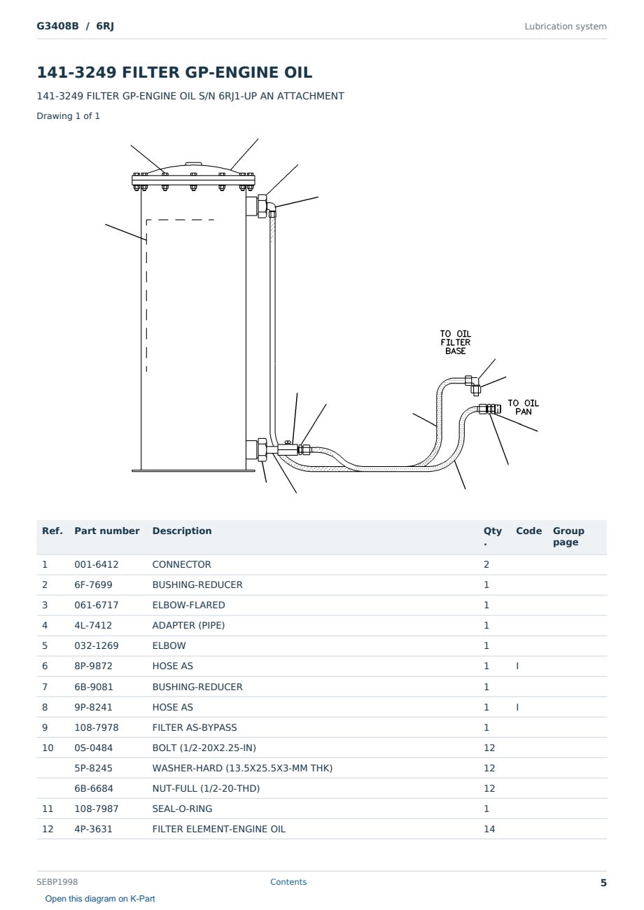 Caterpillar G3408B S/N 6RJ Partsbook SEBP1998 (English) - sample page 5 of 10 Caterpillar G3408B S/N 6RJ Partsbook SEBP1998 (English) - sample page 5 of 10