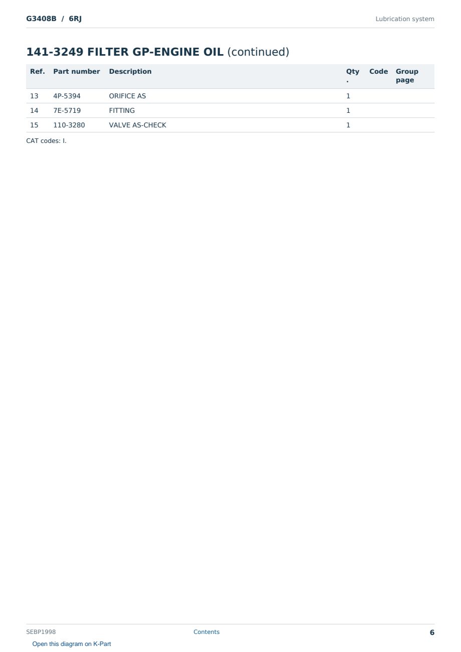 Caterpillar G3408B S/N 6RJ Partsbook SEBP1998 (English) - sample page 6 of 10 Caterpillar G3408B S/N 6RJ Partsbook SEBP1998 (English) - sample page 6 of 10