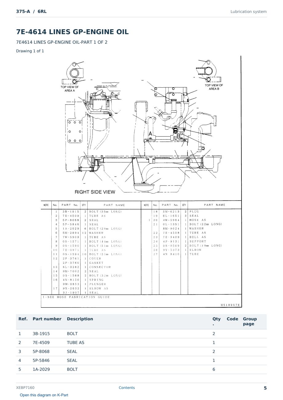 Caterpillar 375-A S/N 6RL Partsbook XEBP7160 (English) - sample page 5 of 10 Caterpillar 375-A S/N 6RL Partsbook XEBP7160 (English) - sample page 5 of 10