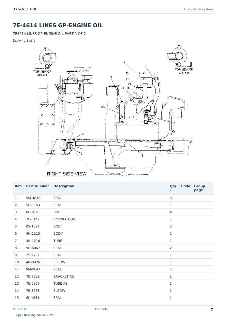 Caterpillar 375-A S/N 6RL Partsbook XEBP7160 (English) - sample page 7 of 10 Caterpillar 375-A S/N 6RL Partsbook XEBP7160 (English) - sample page 7 of 10
