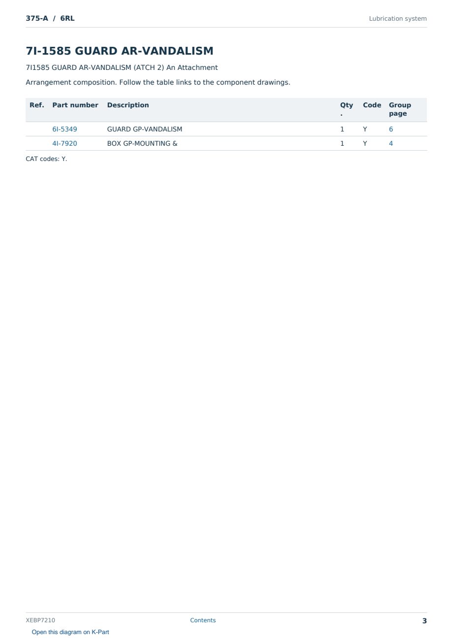 Caterpillar 375-A S/N 6RL Partsbook XEBP7210 (English) - sample page 3 of 10 Caterpillar 375-A S/N 6RL Partsbook XEBP7210 (English) - sample page 3 of 10