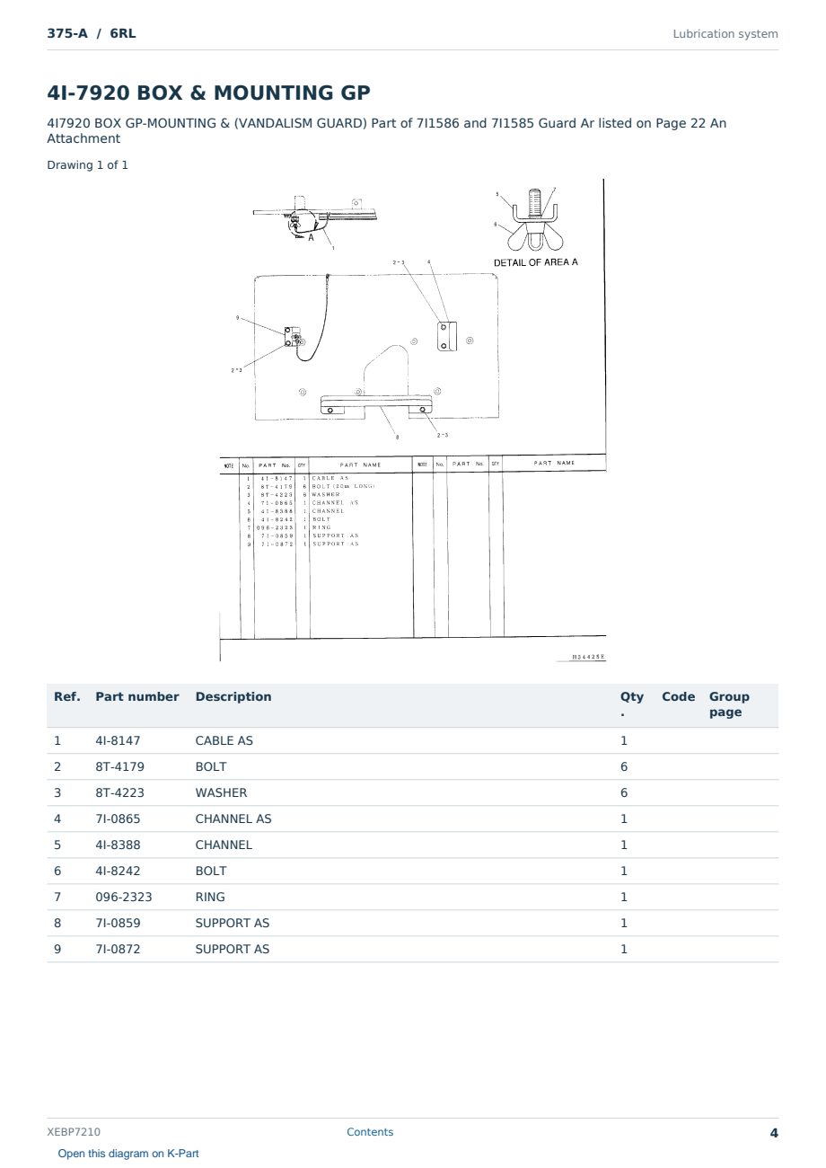 Caterpillar 375-A S/N 6RL Partsbook XEBP7210 (English) - sample page 4 of 10 Caterpillar 375-A S/N 6RL Partsbook XEBP7210 (English) - sample page 4 of 10