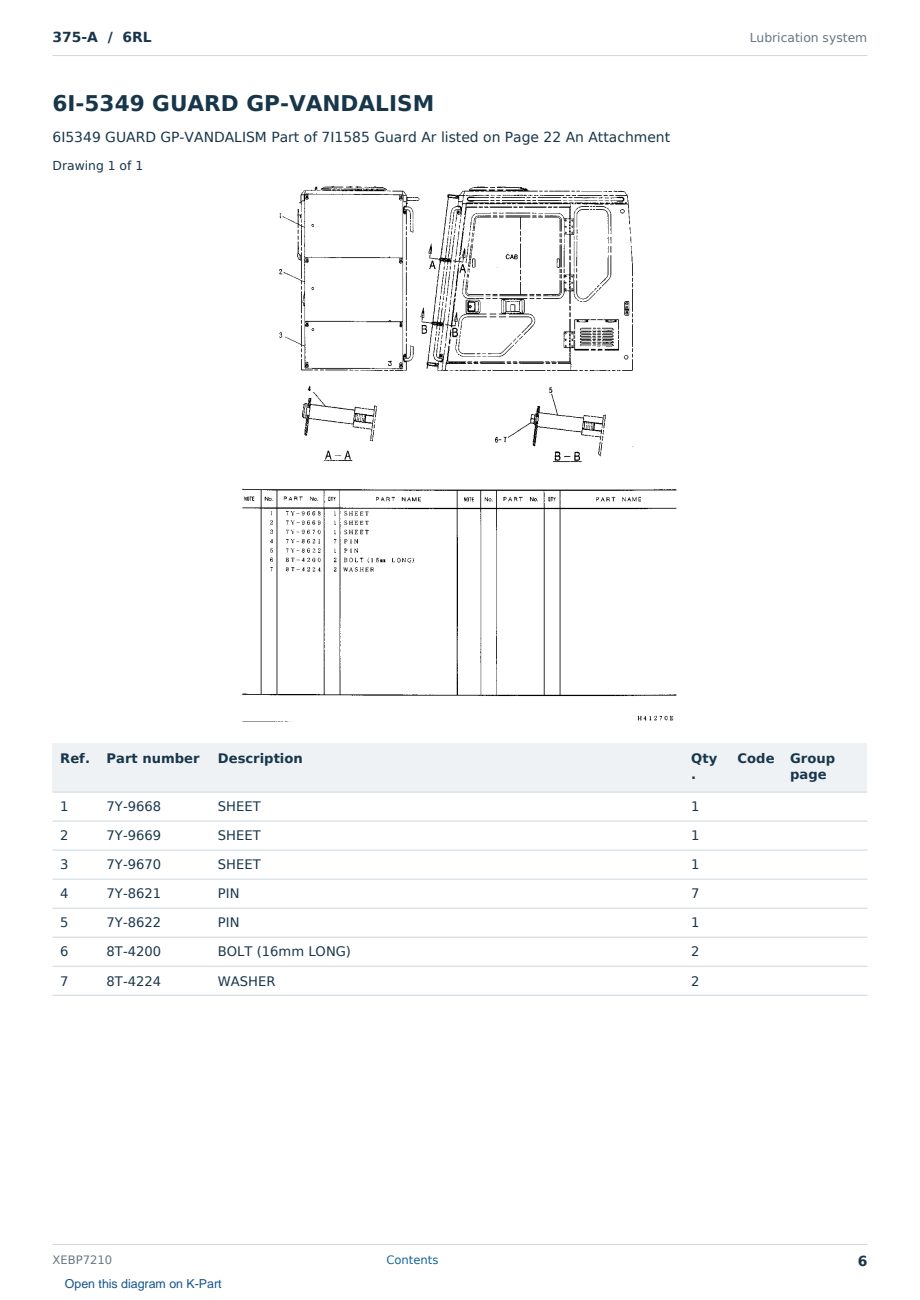 Caterpillar 375-A S/N 6RL Partsbook XEBP7210 (English) - sample page 6 of 10 Caterpillar 375-A S/N 6RL Partsbook XEBP7210 (English) - sample page 6 of 10