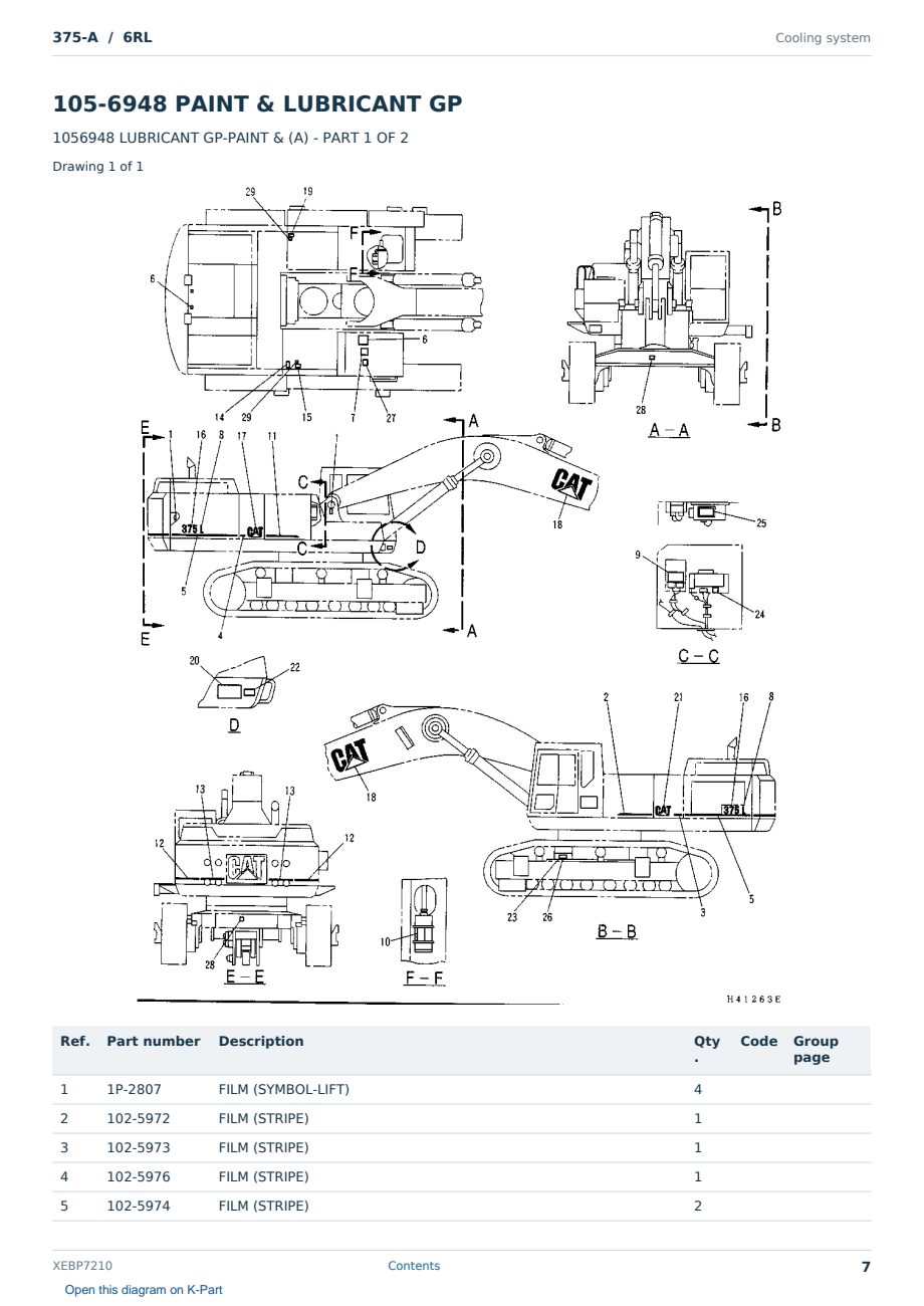 Caterpillar 375-A S/N 6RL Partsbook XEBP7210 (English) - sample page 7 of 10 Caterpillar 375-A S/N 6RL Partsbook XEBP7210 (English) - sample page 7 of 10