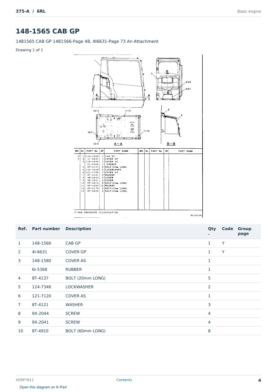 Caterpillar 375-A S/N 6RL Partsbook XEBP7812 (English) - sample page 4 of 10 Caterpillar 375-A S/N 6RL Partsbook XEBP7812 (English) - sample page 4 of 10