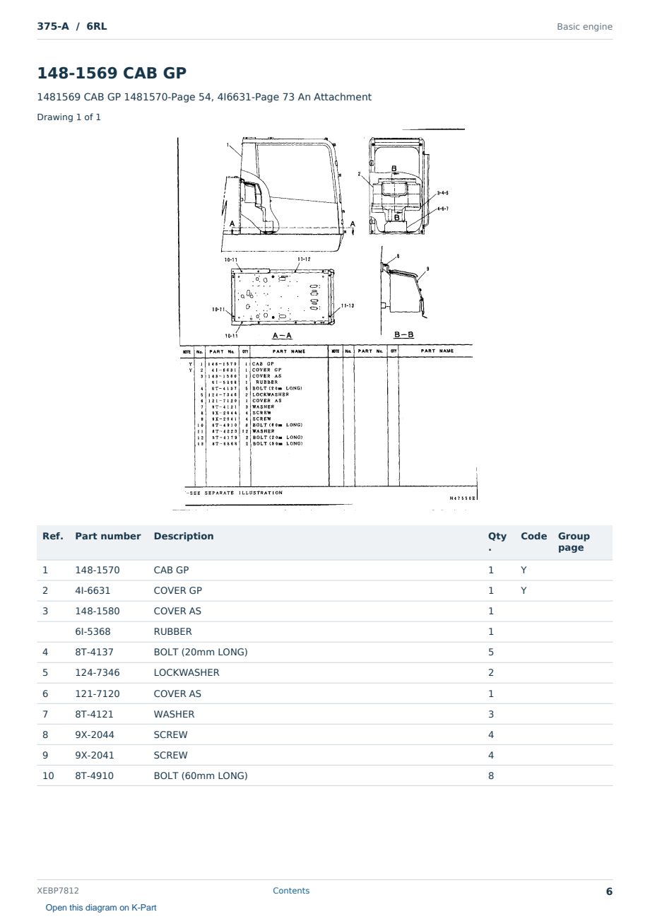 Caterpillar 375-A S/N 6RL Partsbook XEBP7812 (English) - sample page 6 of 10 Caterpillar 375-A S/N 6RL Partsbook XEBP7812 (English) - sample page 6 of 10