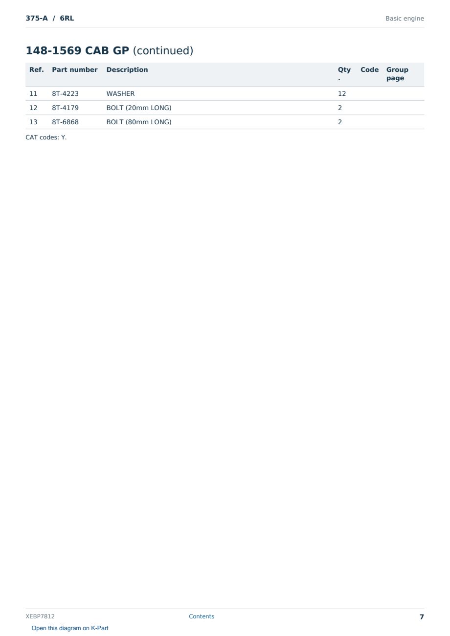 Caterpillar 375-A S/N 6RL Partsbook XEBP7812 (English) - sample page 7 of 10 Caterpillar 375-A S/N 6RL Partsbook XEBP7812 (English) - sample page 7 of 10