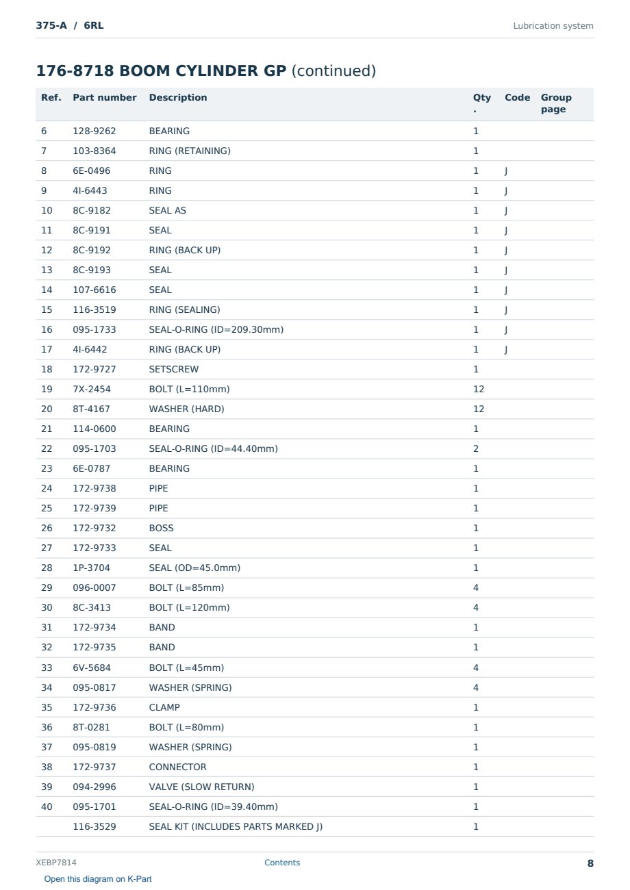 Caterpillar 375-A S/N 6RL Partsbook XEBP7814 (English) - sample page 8 of 10 Caterpillar 375-A S/N 6RL Partsbook XEBP7814 (English) - sample page 8 of 10