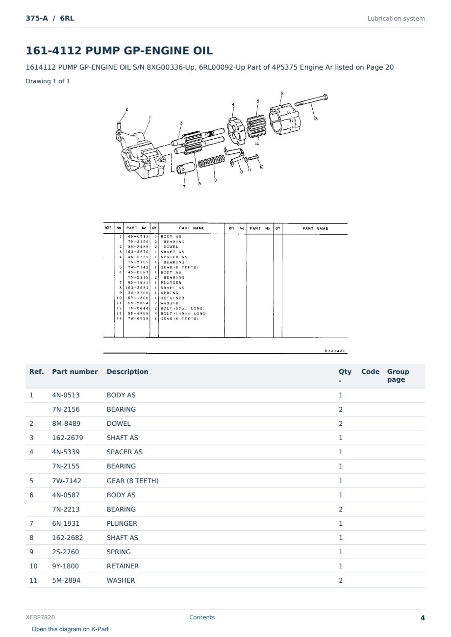 Caterpillar 375-A S/N 6RL Partsbook XEBP7820 (English) - sample page 4 of 10 Caterpillar 375-A S/N 6RL Partsbook XEBP7820 (English) - sample page 4 of 10