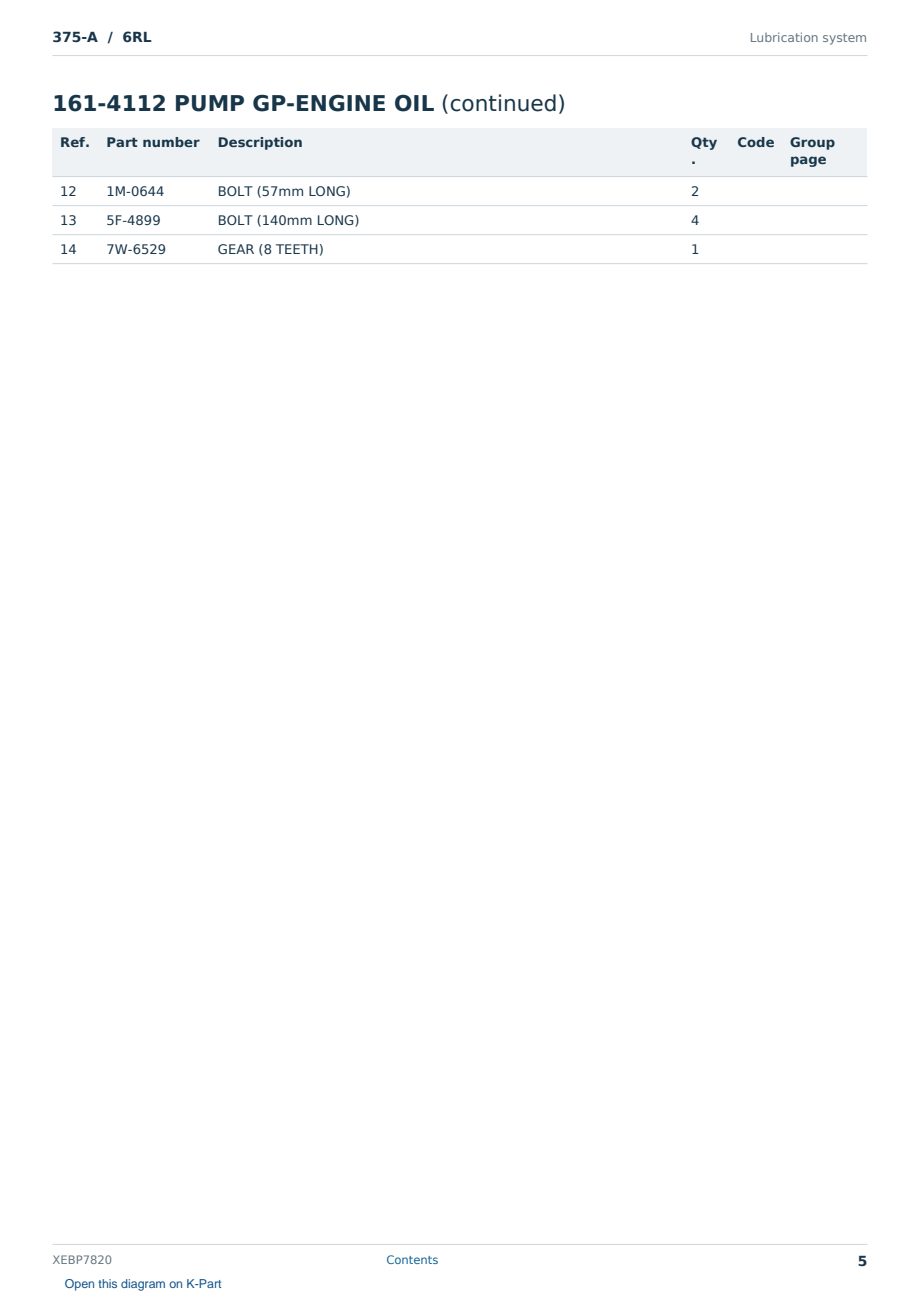 Caterpillar 375-A S/N 6RL Partsbook XEBP7820 (English) - sample page 5 of 10 Caterpillar 375-A S/N 6RL Partsbook XEBP7820 (English) - sample page 5 of 10