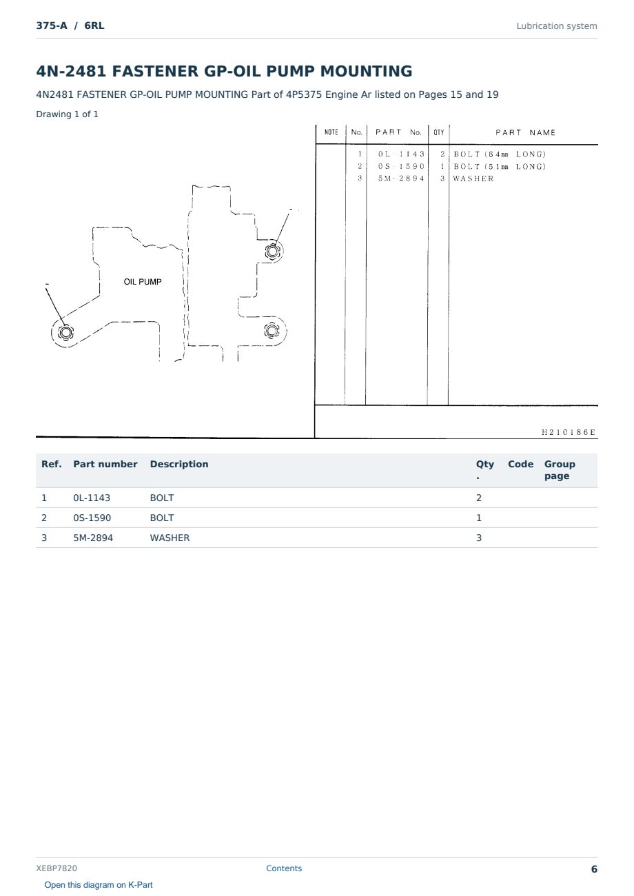 Caterpillar 375-A S/N 6RL Partsbook XEBP7820 (English) - sample page 6 of 10 Caterpillar 375-A S/N 6RL Partsbook XEBP7820 (English) - sample page 6 of 10