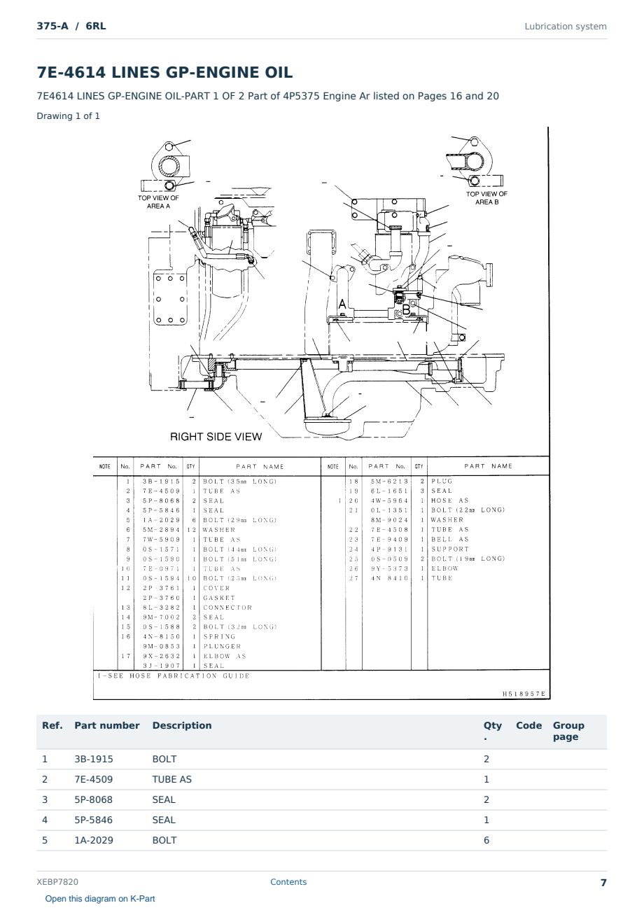 Caterpillar 375-A S/N 6RL Partsbook XEBP7820 (English) - sample page 7 of 10 Caterpillar 375-A S/N 6RL Partsbook XEBP7820 (English) - sample page 7 of 10
