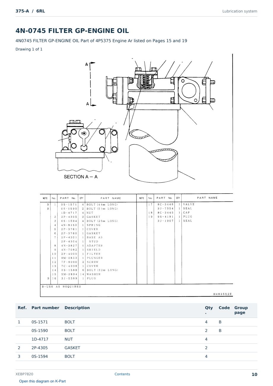 Caterpillar 375-A S/N 6RL Partsbook XEBP7820 (English) - sample page 10 of 10 Caterpillar 375-A S/N 6RL Partsbook XEBP7820 (English) - sample page 10 of 10