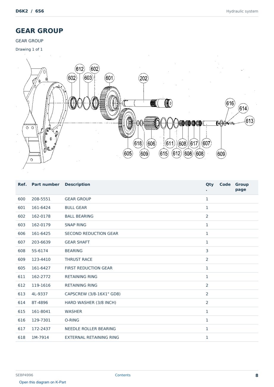 Caterpillar D6K2 S/N 6S6 Partsbook SEBP4996 (English) - sample page 8 of 10 Caterpillar D6K2 S/N 6S6 Partsbook SEBP4996 (English) - sample page 8 of 10