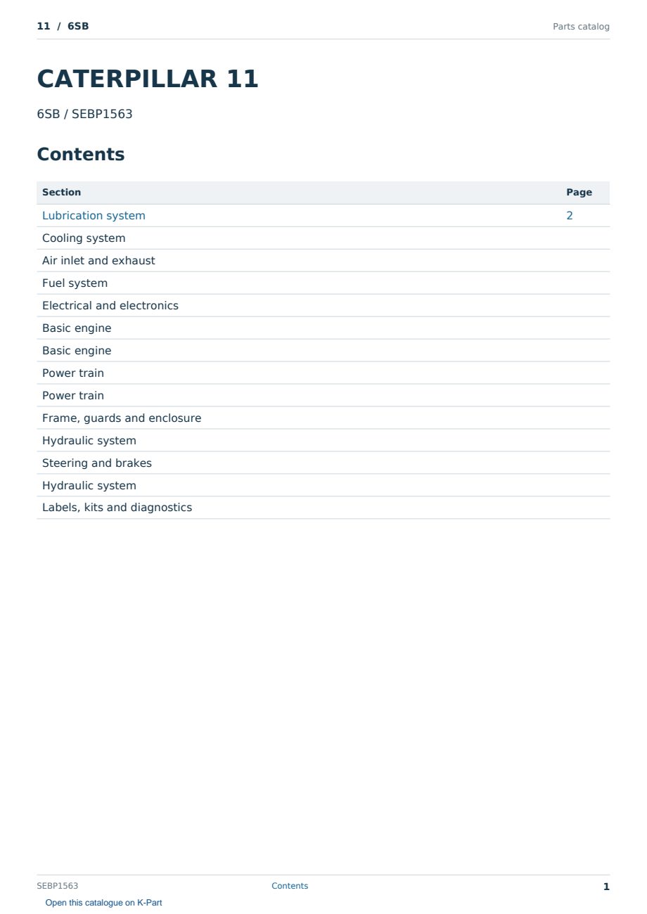 Caterpillar 11 S/N 6SB Partsbook SEBP1563 (English) - sample page 1 of 10 Caterpillar 11 S/N 6SB Partsbook SEBP1563 (English) - sample page 1 of 10