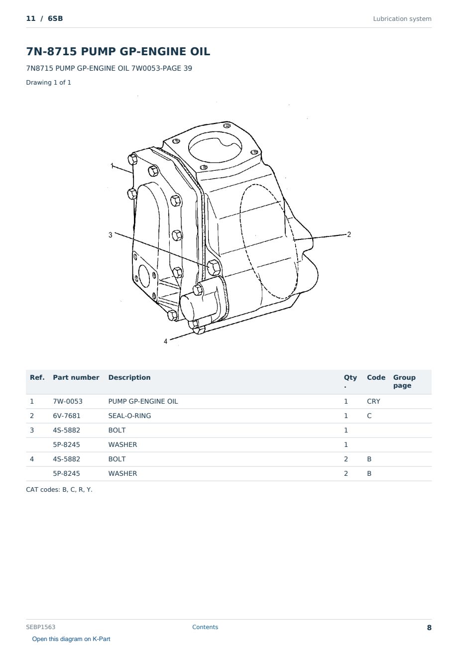 Caterpillar 11 S/N 6SB Partsbook SEBP1563 (English) - sample page 8 of 10 Caterpillar 11 S/N 6SB Partsbook SEBP1563 (English) - sample page 8 of 10