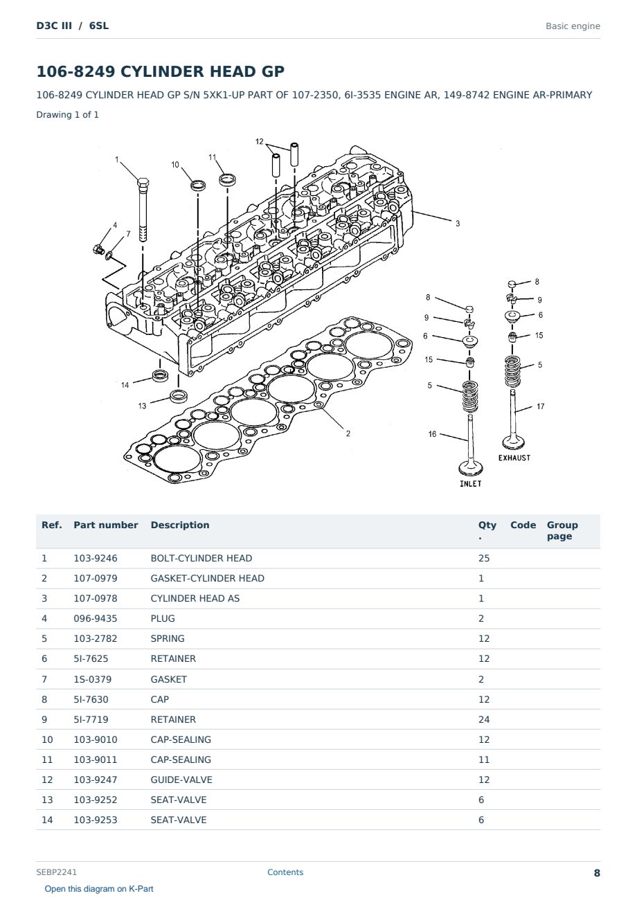 Caterpillar D3C III S/N 6SL Partsbook SEBP2241 (English) - sample page 8 of 10 Caterpillar D3C III S/N 6SL Partsbook SEBP2241 (English) - sample page 8 of 10