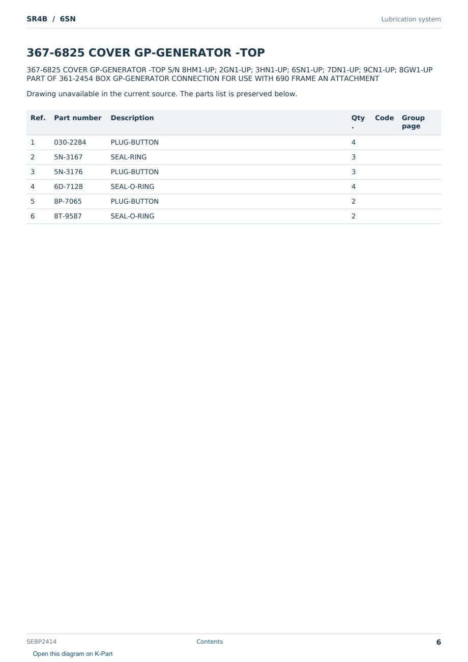 Caterpillar SR4B S/N 6SN Partsbook SEBP2414 (English) - sample page 6 of 10 Caterpillar SR4B S/N 6SN Partsbook SEBP2414 (English) - sample page 6 of 10