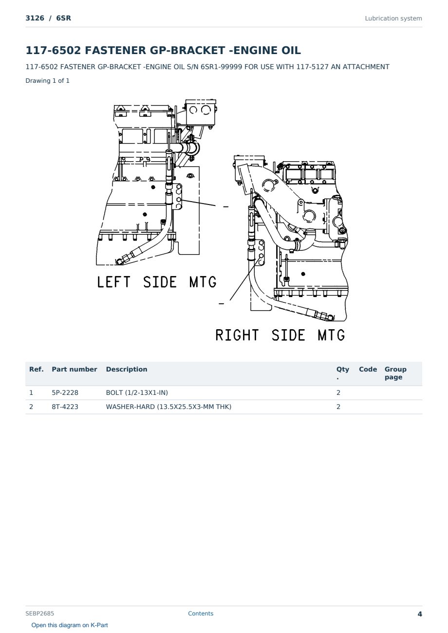 Caterpillar 3126 S/N 6SR Partsbook SEBP2685 (English) - sample page 4 of 10 Caterpillar 3126 S/N 6SR Partsbook SEBP2685 (English) - sample page 4 of 10