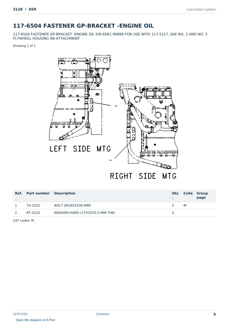 Caterpillar 3126 S/N 6SR Partsbook SEBP2685 (English) - sample page 5 of 10 Caterpillar 3126 S/N 6SR Partsbook SEBP2685 (English) - sample page 5 of 10