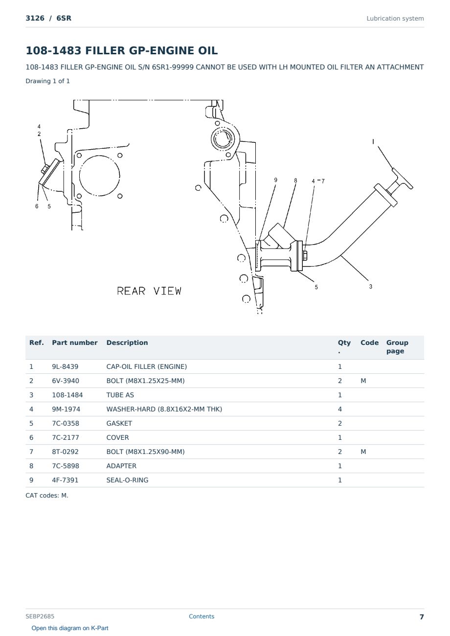 Caterpillar 3126 S/N 6SR Partsbook SEBP2685 (English) - sample page 7 of 10 Caterpillar 3126 S/N 6SR Partsbook SEBP2685 (English) - sample page 7 of 10