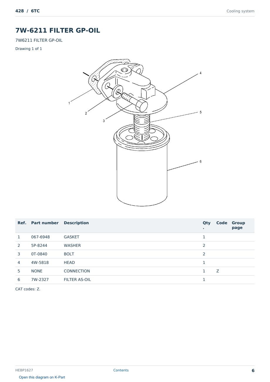 Caterpillar 428 S/N 6TC Partsbook HEBP1627 (English) - sample page 6 of 10 Caterpillar 428 S/N 6TC Partsbook HEBP1627 (English) - sample page 6 of 10