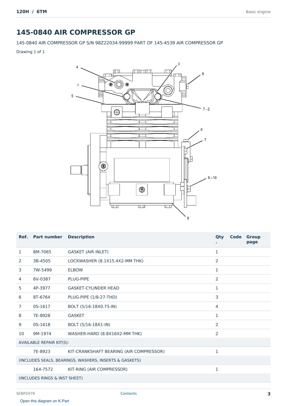 Caterpillar 120H S/N 6TM Partsbook SEBP2479 (English) - sample page 3 of 10 Caterpillar 120H S/N 6TM Partsbook SEBP2479 (English) - sample page 3 of 10