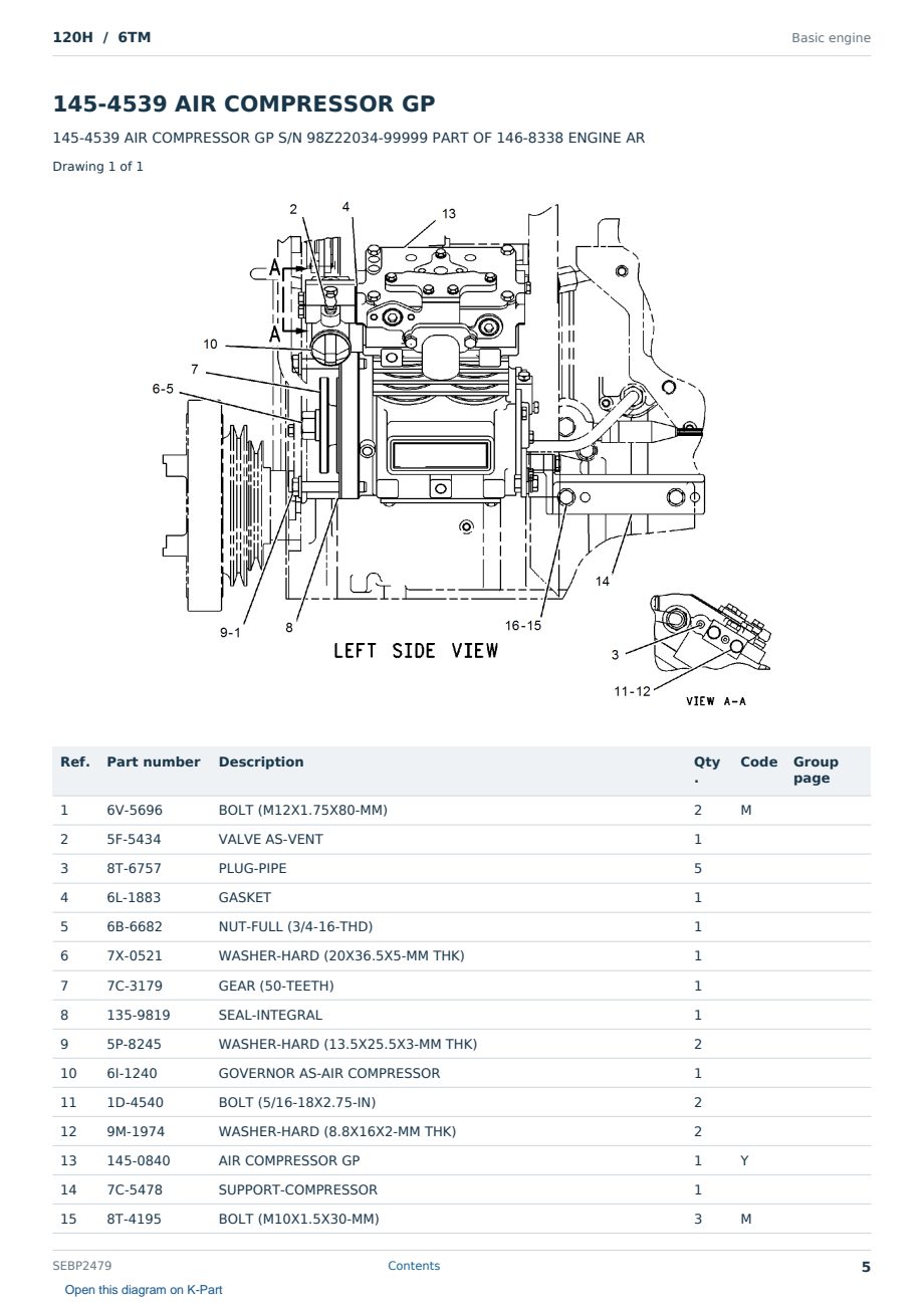 Caterpillar 120H S/N 6TM Partsbook SEBP2479 (English) - sample page 5 of 10 Caterpillar 120H S/N 6TM Partsbook SEBP2479 (English) - sample page 5 of 10