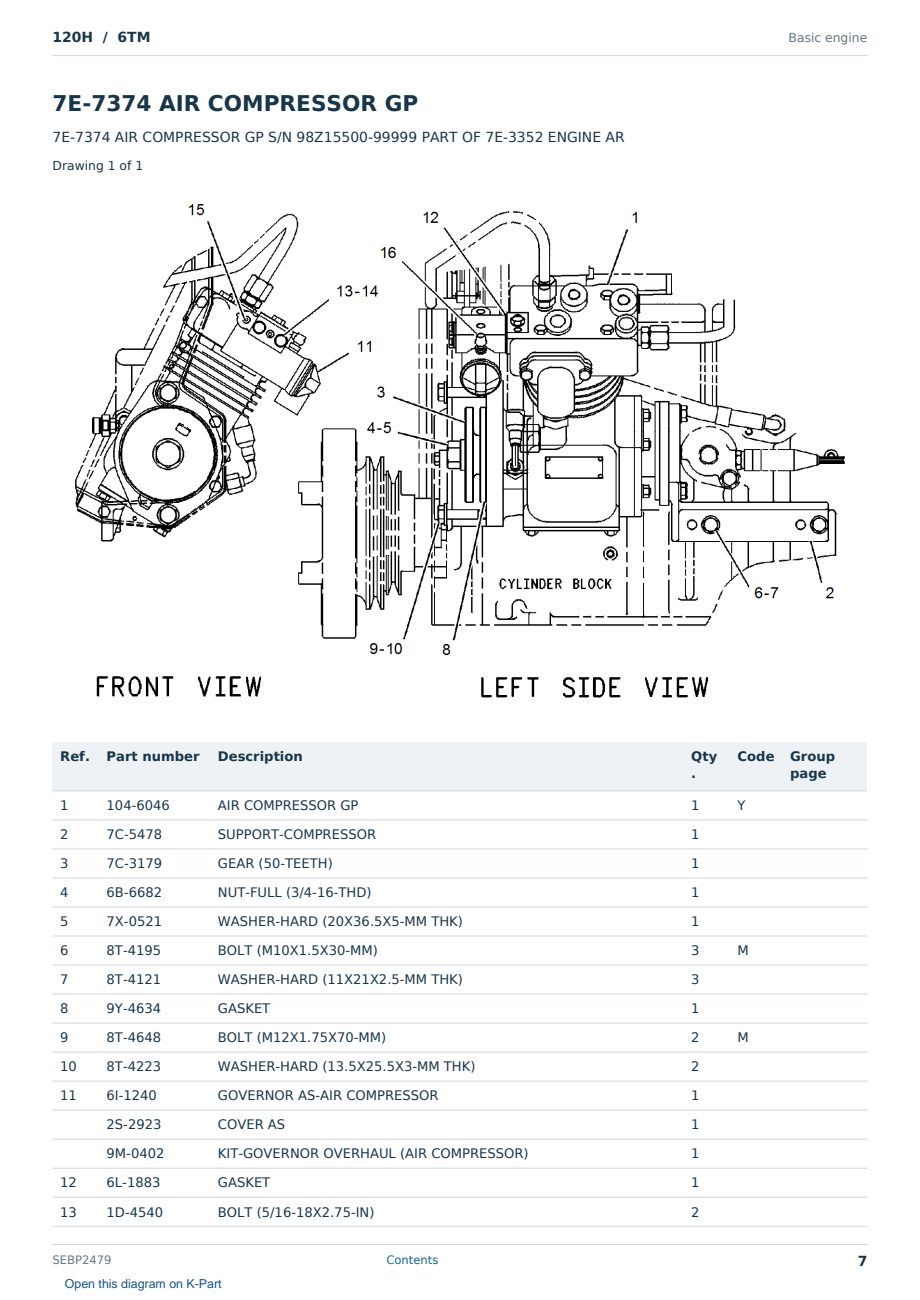Caterpillar 120H S/N 6TM Partsbook SEBP2479 (English) - sample page 7 of 10 Caterpillar 120H S/N 6TM Partsbook SEBP2479 (English) - sample page 7 of 10