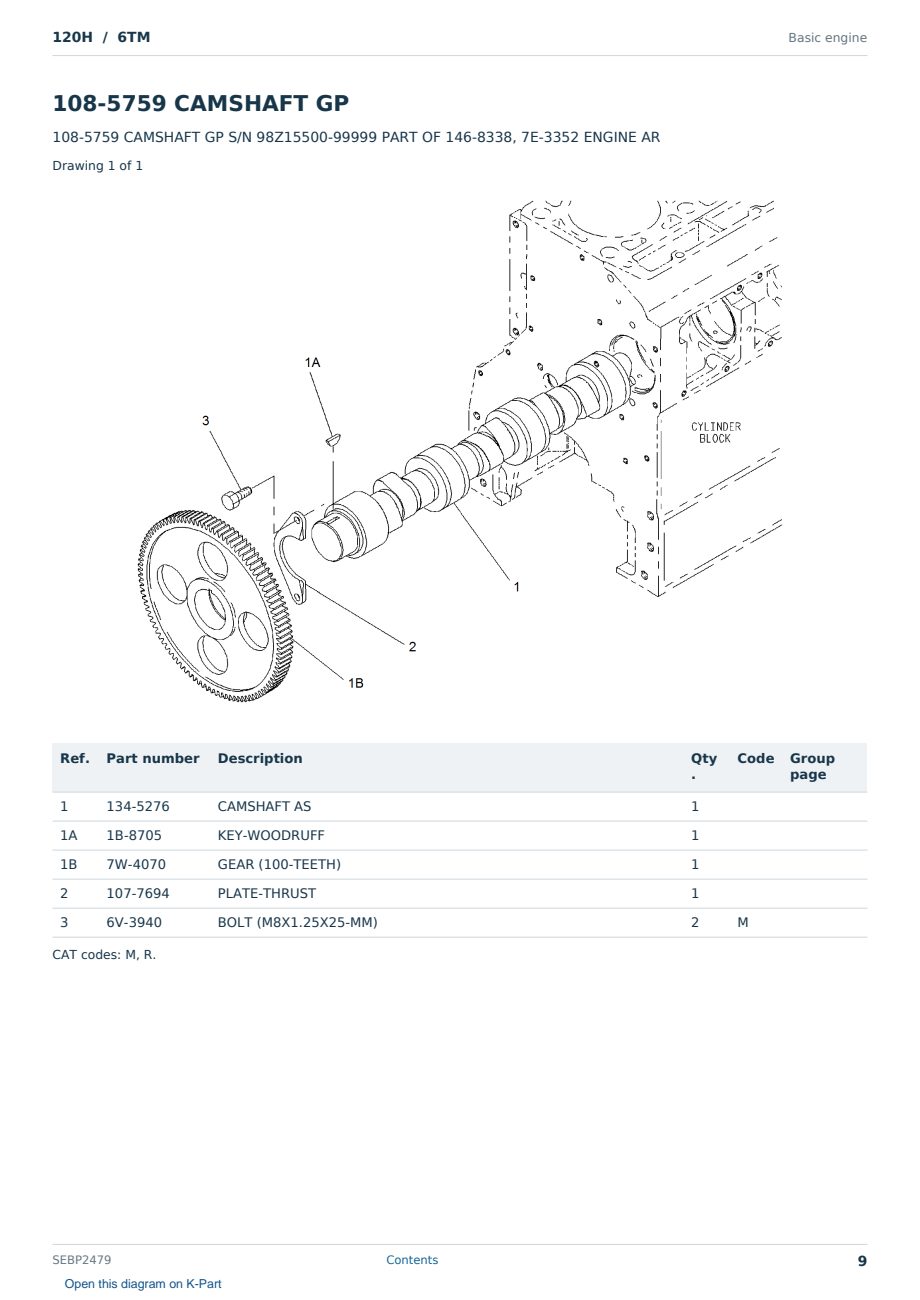 Caterpillar 120H S/N 6TM Partsbook SEBP2479 (English) - sample page 9 of 10 Caterpillar 120H S/N 6TM Partsbook SEBP2479 (English) - sample page 9 of 10