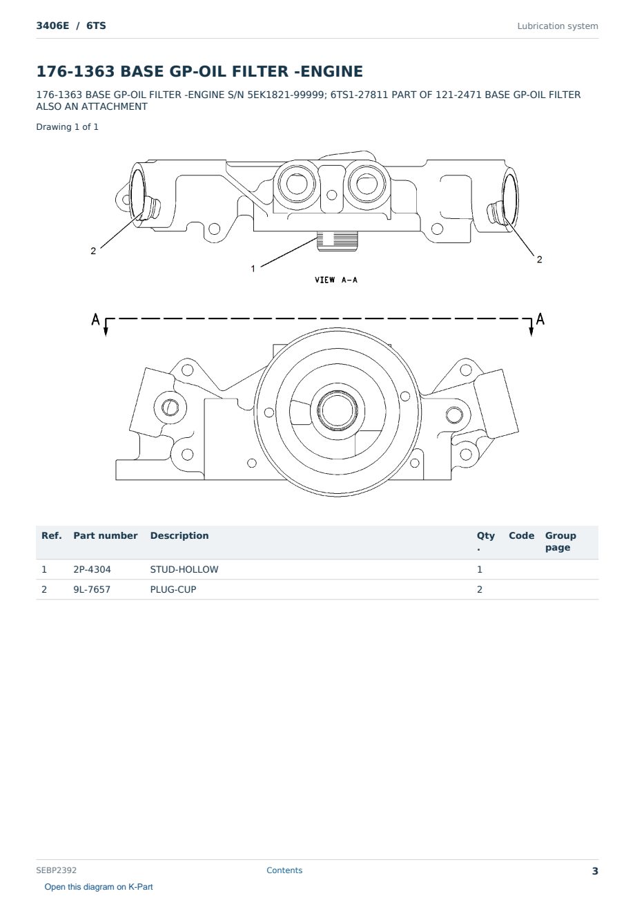 Caterpillar 3406E S/N 6TS Partsbook SEBP2392 (English) - sample page 3 of 10 Caterpillar 3406E S/N 6TS Partsbook SEBP2392 (English) - sample page 3 of 10